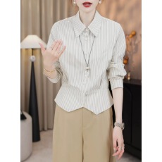 批发高级感条纹<b class='q'>女士</b>衬衫长袖女装春季2026年新款上衣通勤职业衬衣爆款