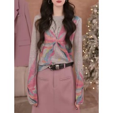 批发时尚蝴蝶印花长袖<b class='q'>T</b><b class='q'>恤</b>女春季新款宽松显瘦打底衫百搭薄款防晒上衣