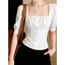 白色法式小资收腰漂亮小衫2026夏季女轻奢高级感短袖通勤修身上衣