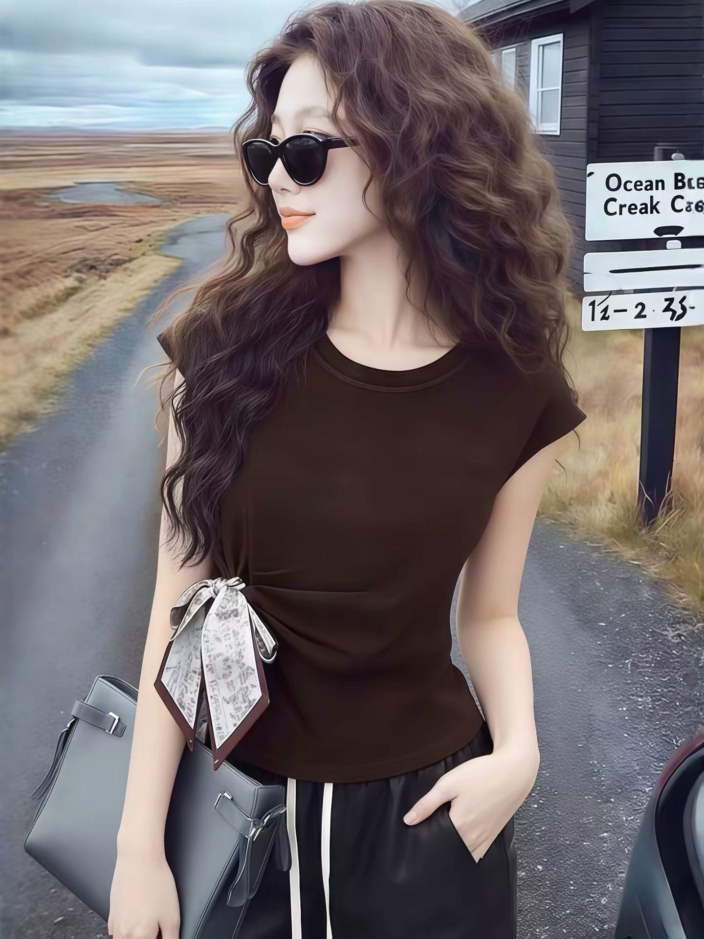 디자인 센스 스트랩 반팔 티셔츠 여성 여름 드레스 2026 새로운 폭발 고유 한 아름다운 자이언트 잘 생긴 작은 날다 소매 맨위