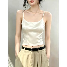 批发法式白色醋酸缎面吊带<b class='q'>背心</b>女西装内搭<b class='q'>文胸</b>一体打底带胸垫外穿上衣
