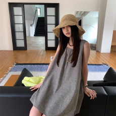 批发韩系设计感侧边纽扣背心连衣裙女春夏季高腰阔腿裤两件套