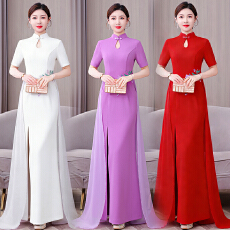 批发新<b class='q'>款</b><b class='q'>走</b><b class='q'>秀</b>旗袍高档绣花大飘纱礼仪气质修身形体模特T台舞蹈演出服