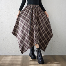 批发2025秋冬实拍森女文艺大码棉麻<b class='q'>半身裙</b>松紧腰亚麻<b class='q'>不规则</b>