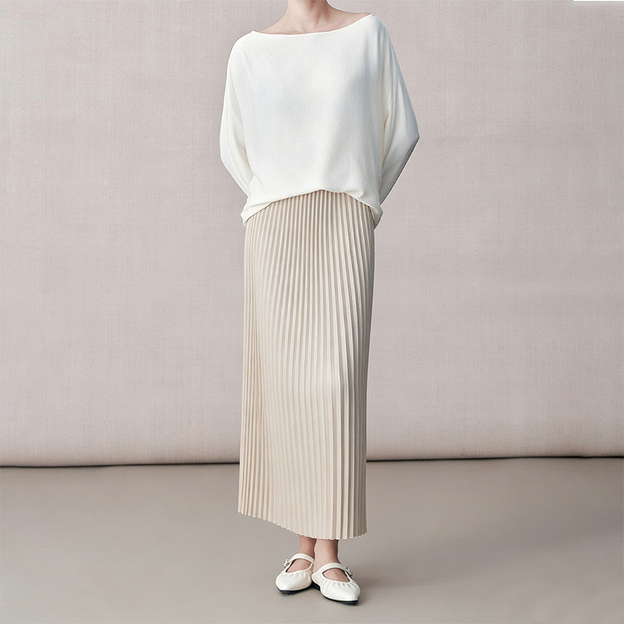 새로운 고급 센스 반신 스커트 편안함 도루 센스 고압 자물쇠 Pleat 3 차원 아니요 변형 하이웨이스트 슬림해 보이는 한 마디 플리츠