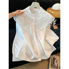 批发2026 新款白色轻奢减龄<b class='q'>娃娃领</b>刺绣提花大翻领长袖<b class='q'>衬衫</b>女百搭