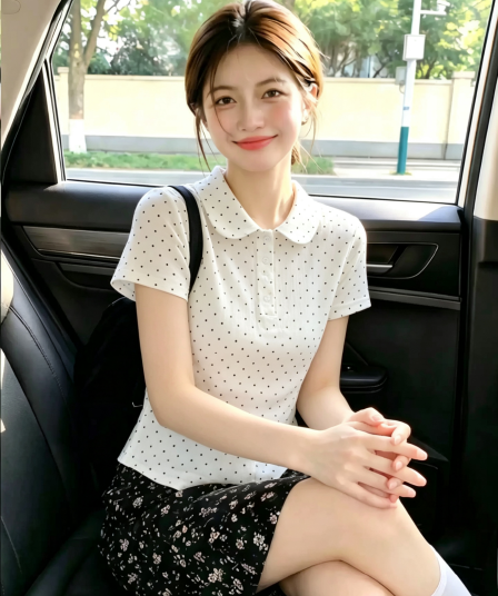 한 부서 달콤한 미적 감각 베이비 칼라 티셔츠 여름 여성 POLO 칼라 도트 무늬 별 버클 연령 감소 반팔 맨위