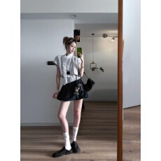 批发韩系学院风高级感不规则无袖衬衫女2026夏新款独特休闲衬衣两件套