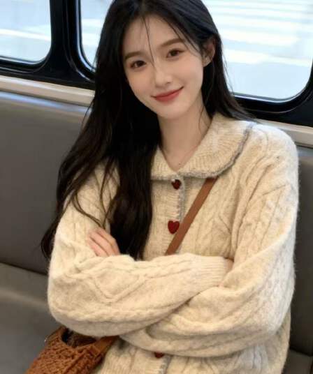 한 부서 느긋한 바람 베이비 칼라 긍정적 인 어깨 스웨터 여성 코트 2026 가을 빅 사이즈 지방 mm 하트 버클 니트 오픈 가디건