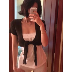 批发brandy bm棕色V领绑带短款针织衫女bm短袖围裹式宽肩罩衫外搭上衣