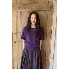 HelloooEat 复古设计感紫色麻花短袖毛衣圆领套头百搭显瘦针织衫