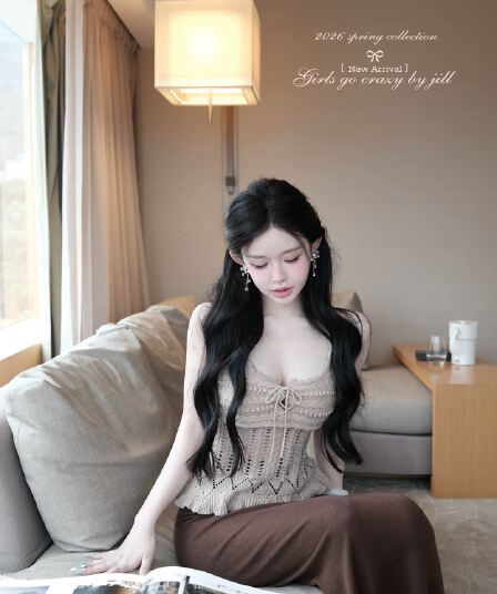 jill 대 자매 안녕하세요. 여름 면사 자수 슬립 니트 홀로우 아웃 허리 수축 슬립 맨위
