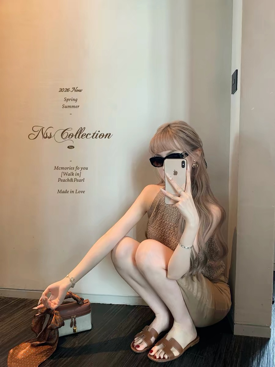 nss collection 느슨함 오래된 돈 무거운 작업 훅 제직 홀로우 아웃 조끼 다용도 슬림해 보이는 민소매 맨위 여름