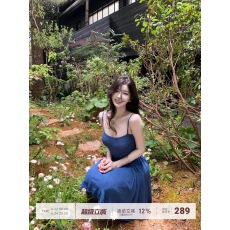 批发Fart Shop地中海花园 高弹毛织可调节吊带连衣裙女<b class='q'>春</b>夏中裙