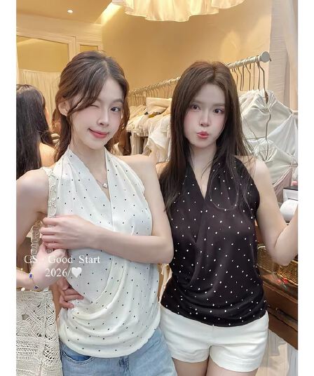 s.good start- 센스 다시 달콤한 다시 매운맛 한 부서 달콤함 소녀 센스 도트 무늬 행침 목 니트 조끼 d1375