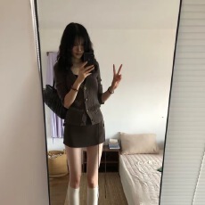 批发纯欲穿搭套装女早秋季休闲巨好看咖色针织<b class='q'>开衫</b>毛衣吊带
