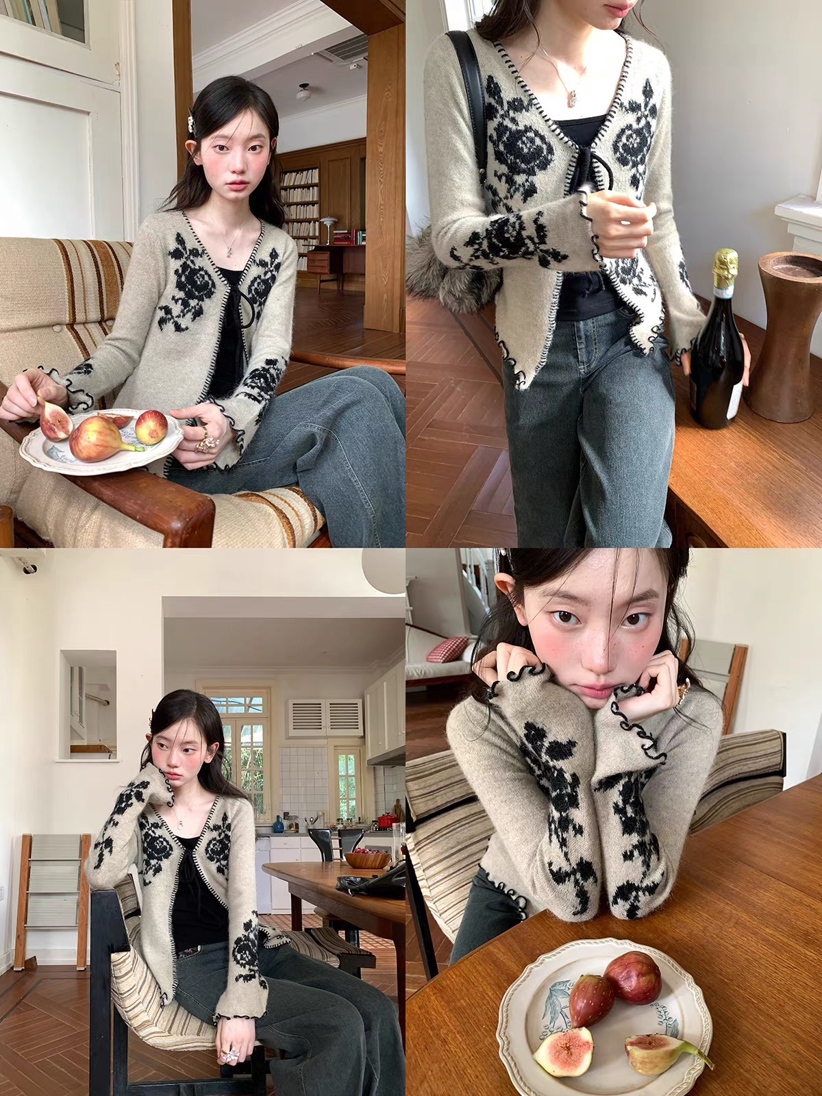 BY35161# 新品上新旧巷玫瑰毛衣开衫 服裝批發女裝批發服飾貨源