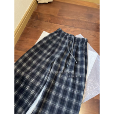 批发风格兼容的敲高~<b class='q'>高腰</b>复古格纹抽绳直筒阔腿休闲裤