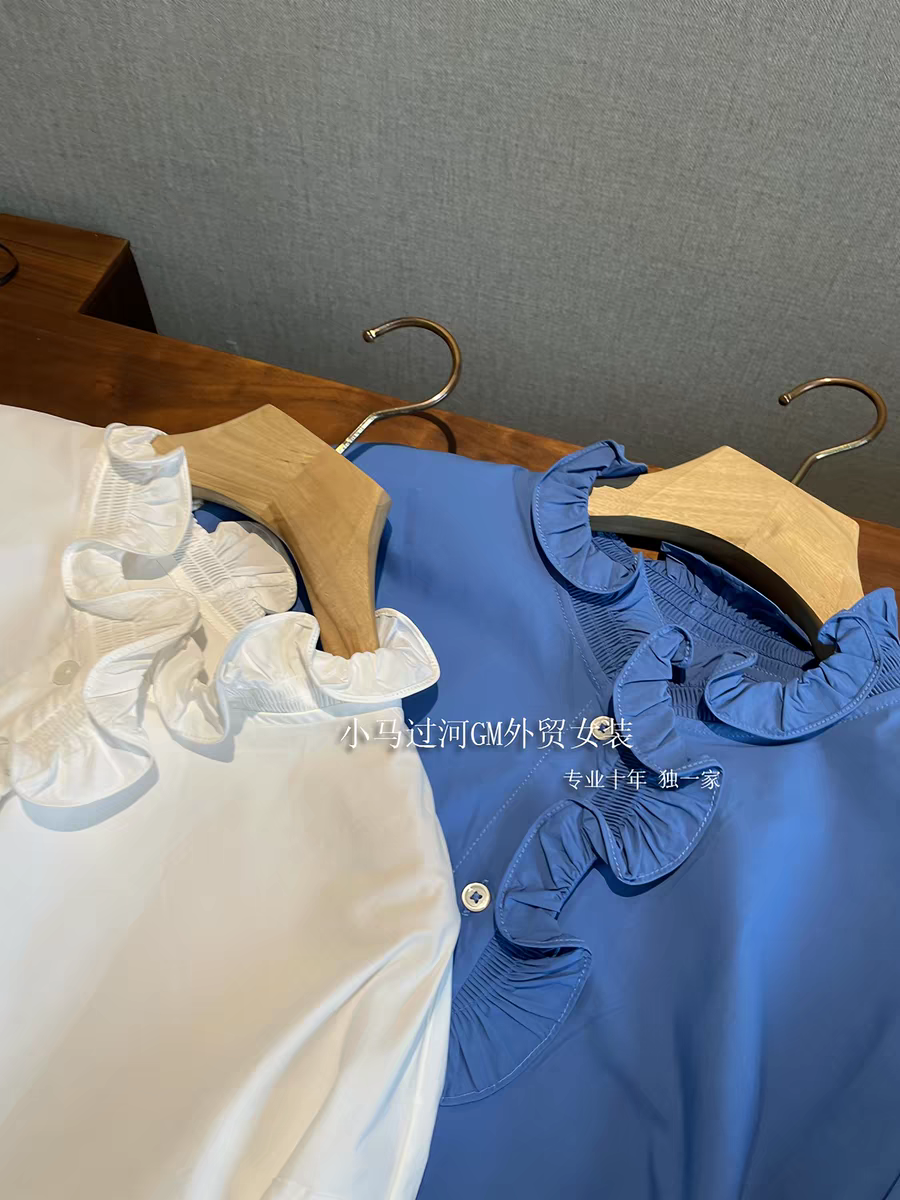 r 싱글 수출 품질 세부 사항 품질 자이언트 좋아요. 바로크 품격 프릴 칼라 단색 루즈핏 여성 셔츠