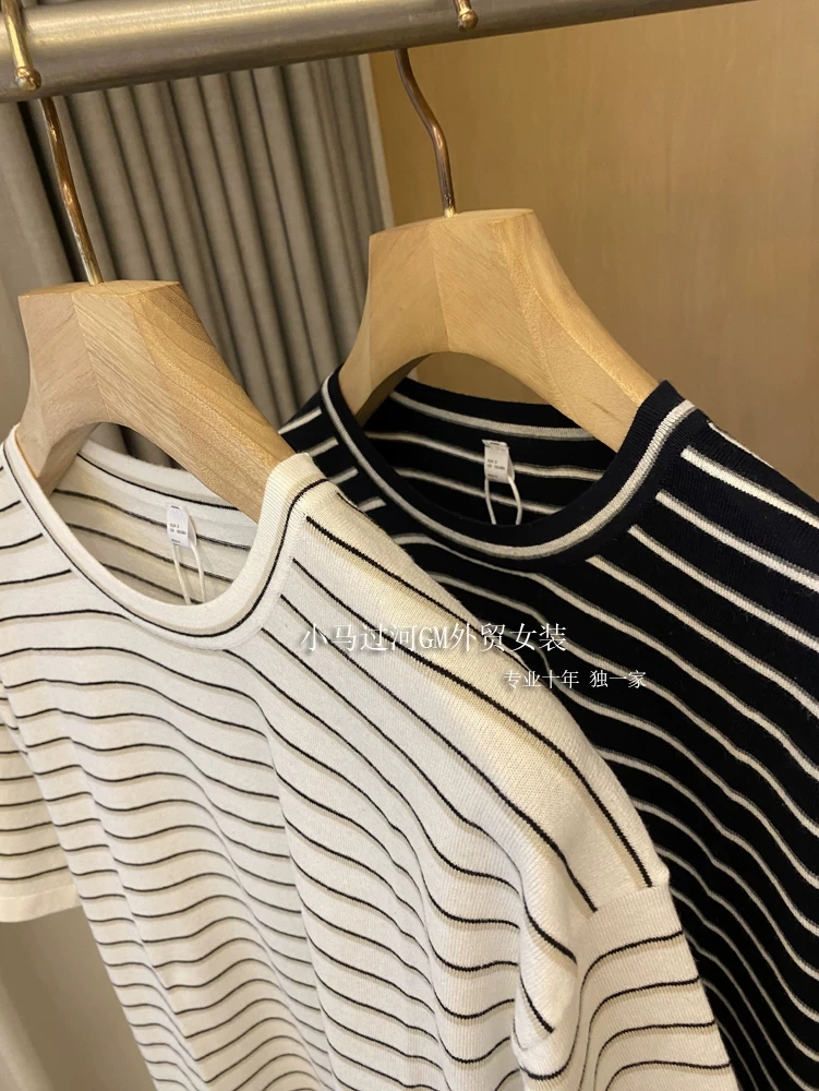 화난 푸시 기초 섹션 또한 jue 아니요 될거야 여름 느슨함 센스 스트라이프 루즈핏 라운드 넥 반팔 니트 스웨터