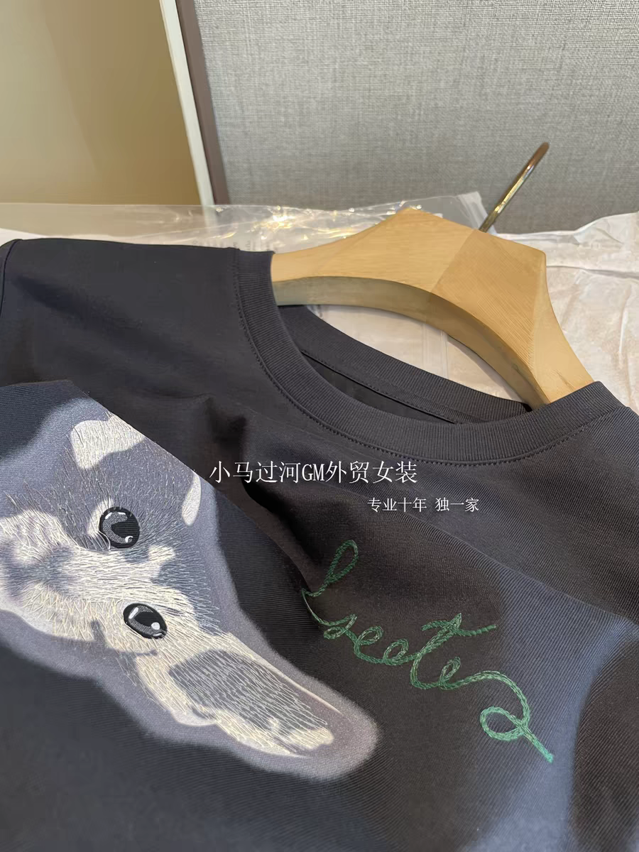 수출 싱글 ~ 중 품질 자이언트 추천 높은 지점 면 프로 피부 통기성 멩 이자 고양이 프린트 라운드 넥 반팔 티셔츠