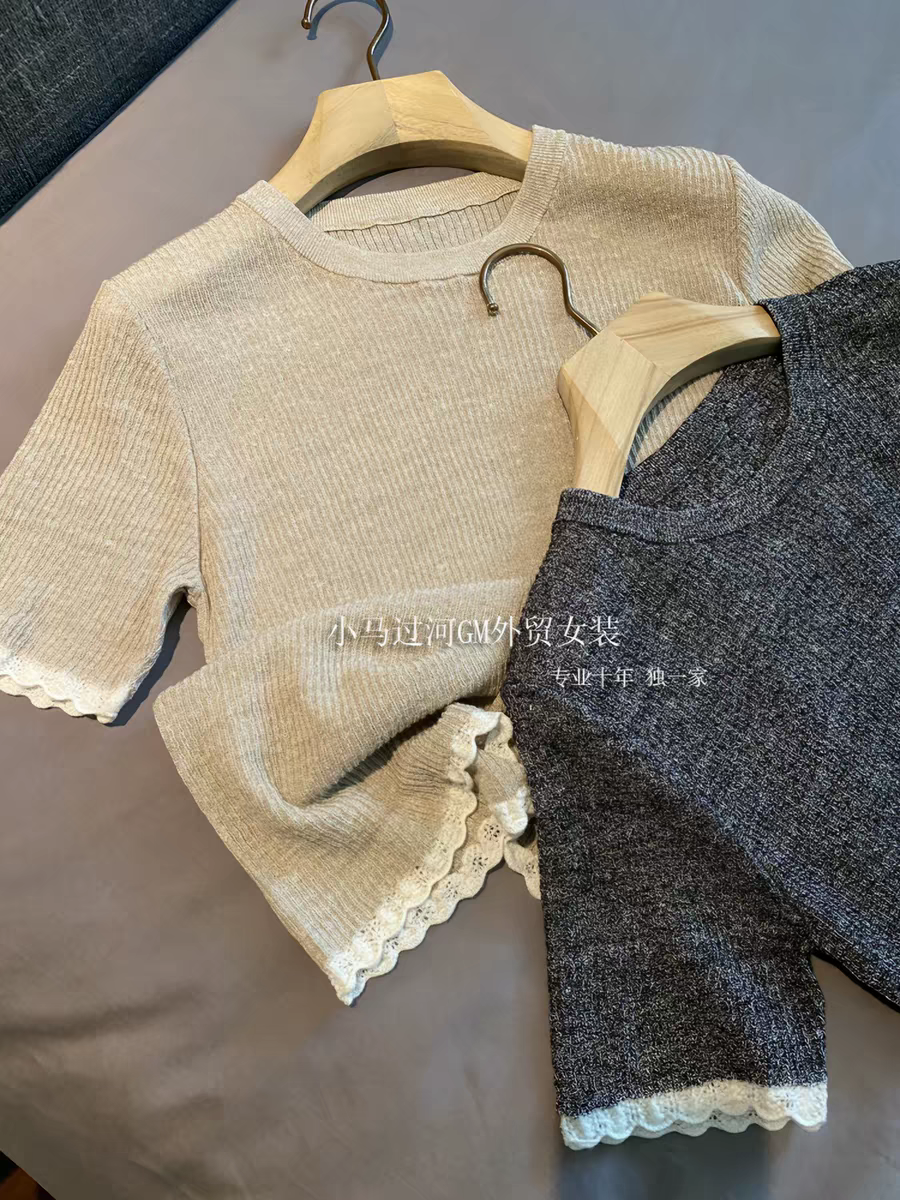 화난 푸시 자이언트 추천 の 섹션 나만의 것을 가져와 라. 부드러운 빛 필터 고급 레이스 여름 아마 반팔 얇은 니트 스웨터 여성