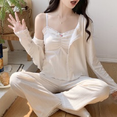 批发吊带胸垫<b class='q'>睡衣</b>女秋季6535甜美长袖长裤<b class='q'>三件套</b>装少女家居服