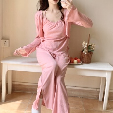 批发【舒雅】6535棉带胸垫 春秋吊带长袖甜美性感<b class='q'>睡衣</b>女<b class='q'>三件套</b>家居服