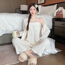 批发【舒雅】仿棉提花带胸垫可拆卸 春秋甜美吊带长裤<b class='q'>睡衣</b>女<b class='q'>三件套</b>