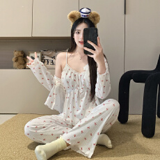 批发舒雅6535棉带胸垫可拆卸秋季<b class='q'>睡衣</b>女长袖甜美<b class='q'>三件套</b>家居服