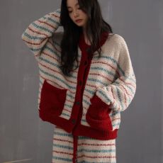 批发新款半边绒冬季睡衣<b class='q'>正品</b>加厚条纹开扣圆领家居服套装女