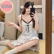 批发【舒雅】6535棉带胸垫睡衣女 <b class='q'>夏</b>季甜美公主风吊带中长睡裙家居服