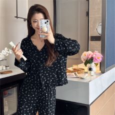 批发舒雅春秋纯棉<b class='q'>莫代尔</b>韩系小碎花甜美家居服开衫套装女士<b class='q'>睡衣</b>