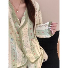 批发【舒雅】秋冬夹层田园小清新睡衣女可爱兔子小碎花开衫家居<b class='q'>服</b>套装