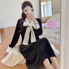 批发【舒雅】秋冬新款金丝绒睡裙女性感小香风收腰公主裙睡衣家居服