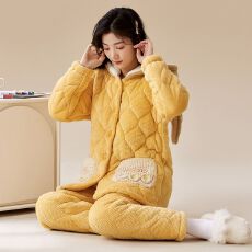 批发【舒雅】冬季<b class='q'>睡衣</b>女提花绒三层夹棉加绒加厚保暖甜美家居服<b class='q'>套装</b>