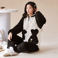 批发【舒雅】冬季<b class='q'>睡衣</b>女提花蛋糕绒三层夹棉加绒加厚保暖家居服<b class='q'>套装</b>