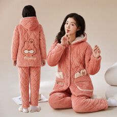 批发【舒雅】冬季<b class='q'>睡衣</b>女提花蛋糕绒三层夹棉加绒加厚保暖家居服<b class='q'>套装</b>
