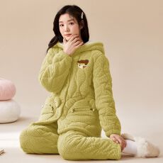 批发【舒雅】冬季<b class='q'>睡衣</b>女千层提花绒三层夹棉加绒加厚保暖家居服<b class='q'>套装</b>