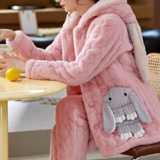 舒雅睡衣女秋冬季珊瑚绒三层夹棉袄加绒加厚保暖家居服套装
