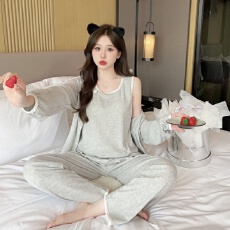 批发【舒雅】6535棉秋冬<b class='q'>睡衣</b>女<b class='q'>三件套</b>戴胸垫（可拆卸）甜美套装家居服