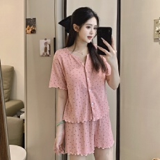 批发【舒雅】6535棉夏季睡衣两件套短袖短<b class='q'>裤</b>开衫V领甜美家居服可外穿