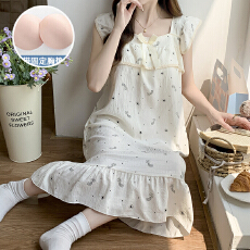 批发【舒雅】云朵棉固定胸垫夏季新款梭织吊带睡裙女公主风家居服长裙
