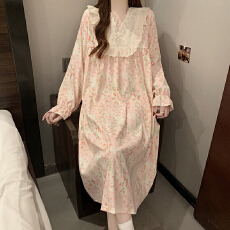 批发【舒雅】<b class='q'>秋</b>季睡裙女梭织云朵棉甜美蕾丝公主风家居服长裙可外穿
