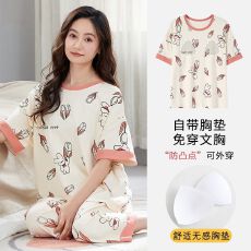 批发【舒雅】夏季拉架仿棉带胸垫睡衣女短袖七分裤休闲<b class='q'>可爱</b>家居服套装