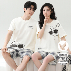 批发舒雅情侣睡衣<b class='q'>女</b>带胸垫拉架仿棉 夏季短袖<b class='q'>短裤</b>卡通家居服<b class='q'>套装</b>