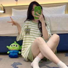 批发【舒雅】夏季睡衣<b class='q'>女</b>士6040棉 圆领短袖<b class='q'>短裤</b>卡通家居服<b class='q'>套装</b>可外穿