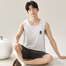 批发【舒雅】夏季拉架5050莫代尔<b class='q'>男士</b>睡衣<b class='q'>背心</b>短裤简约休闲家居服套装