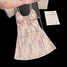 批发舒雅夏季冰雪丝带胸垫可拆纯欲<b class='q'>吊带</b>中长宽松<b class='q'>睡裙</b>家居服