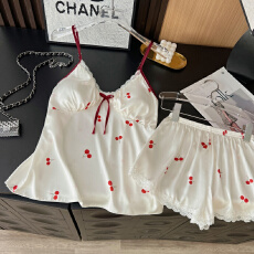 批发【舒雅】冰丝（带胸垫可拆）夏季纯欲小性感吊带短裤两件套装